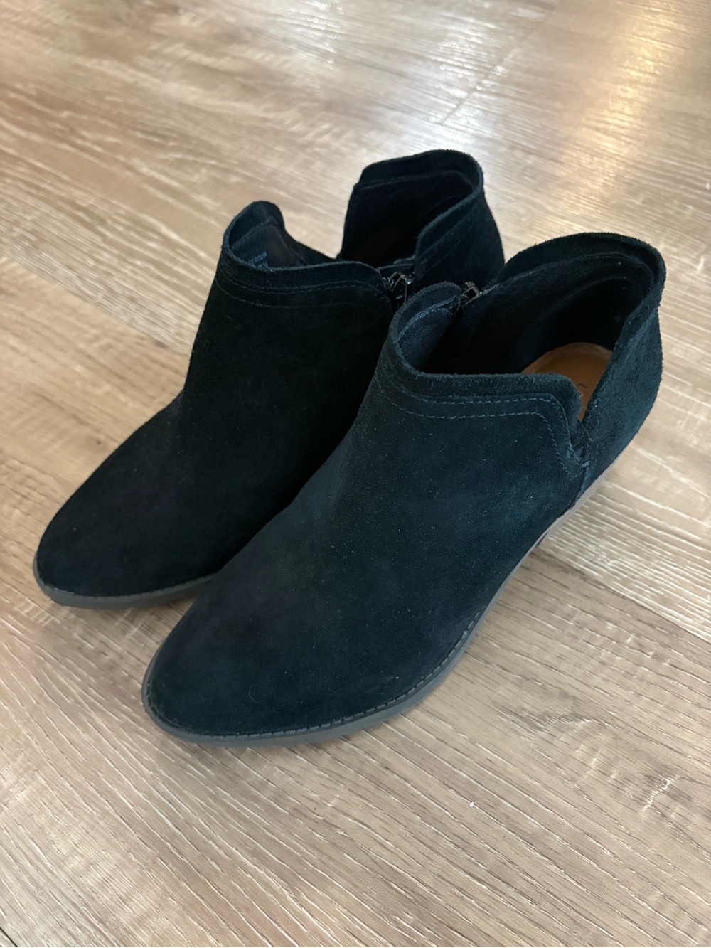 Lucky Brand Black Suede Ankle Booties — Pointed Toe Low Heel
